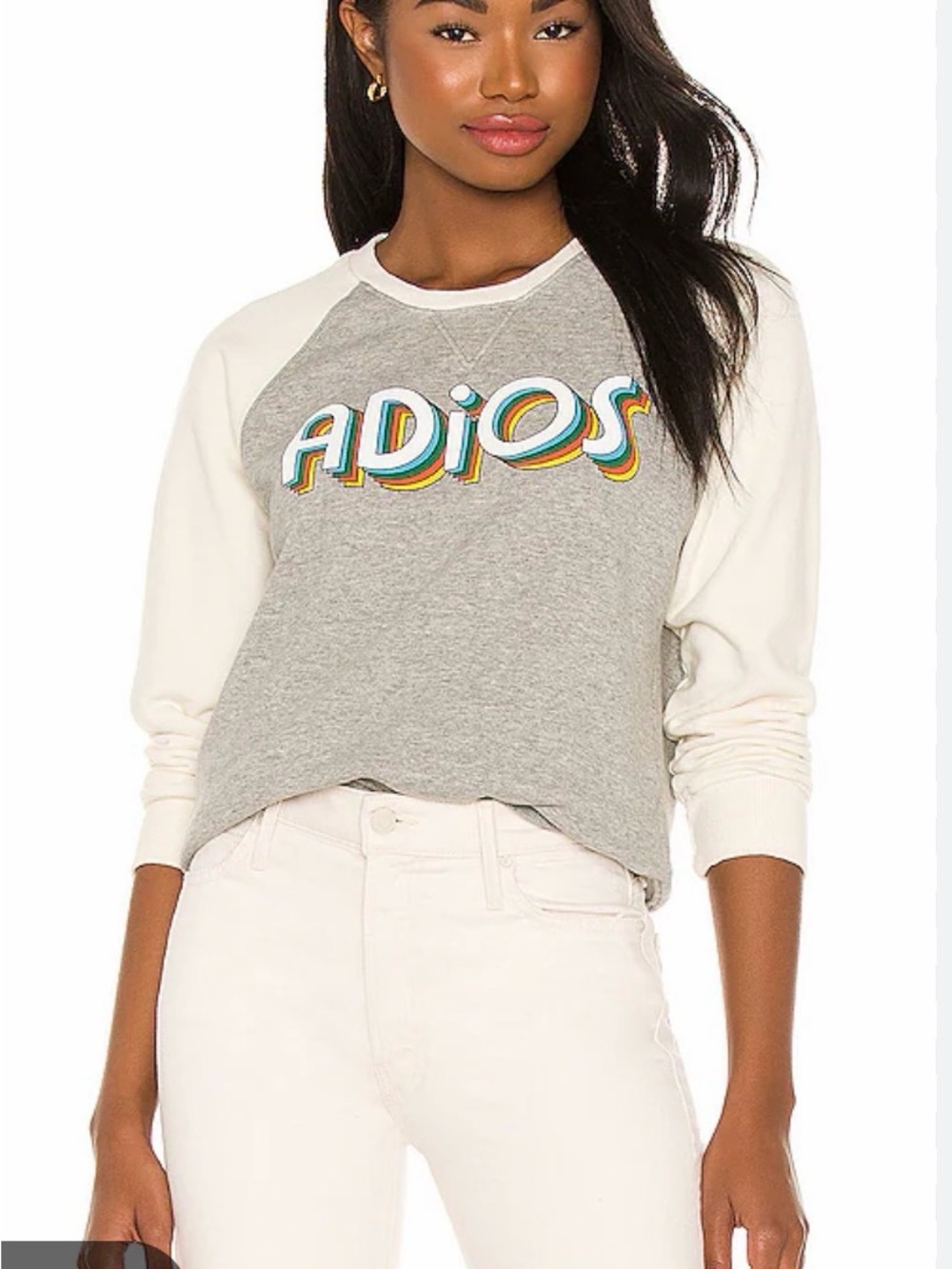 MOTHER ADIOS Cream & Gray 'Don't Sweat It' Sweatshirt XS